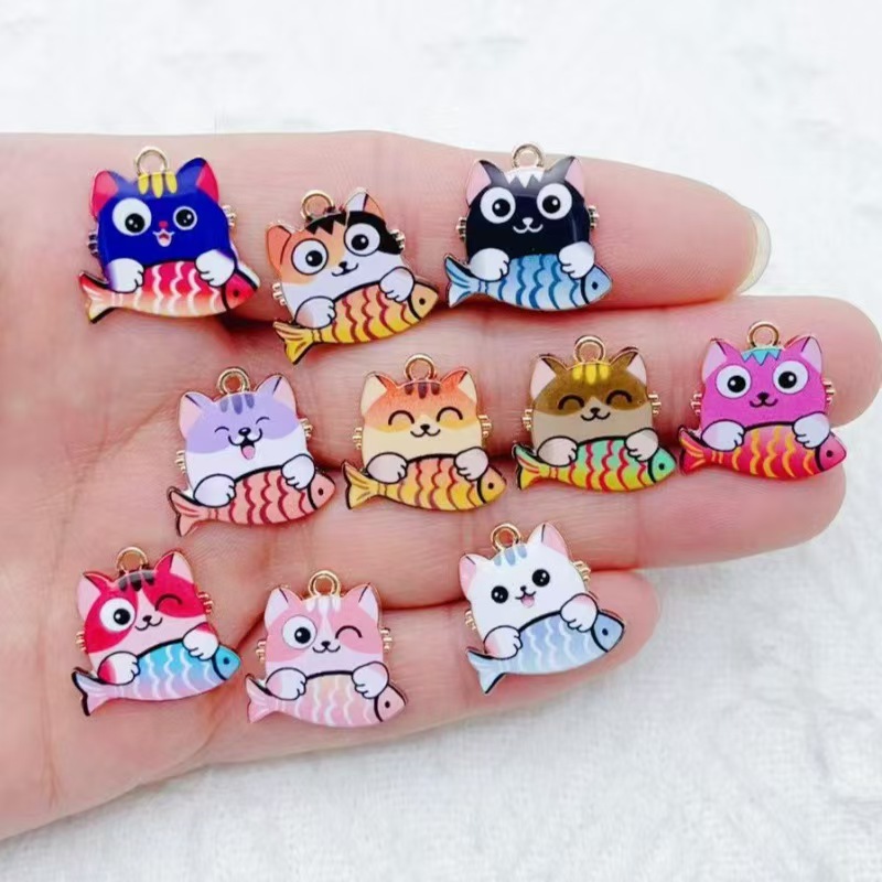 Phone Accessories Cute - 10pcs cross-border cartoon cute alloy cat